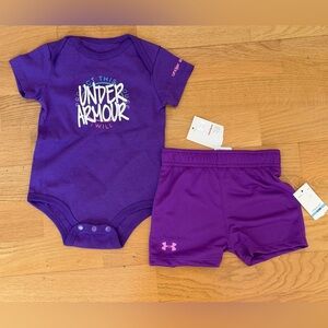 Under Armour Baby Girl 2-Piece Bodysuit & Shorts Set – Purple (6/9M, NWT)